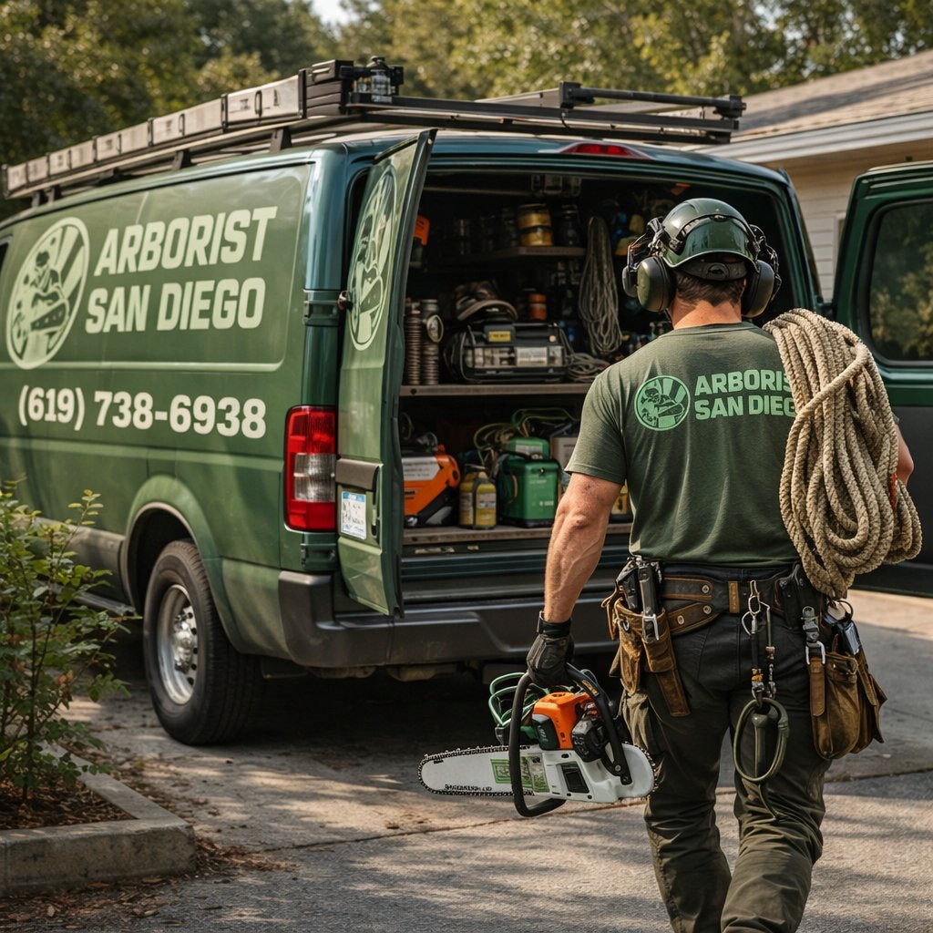 Technician Unloading in San diego for tree service